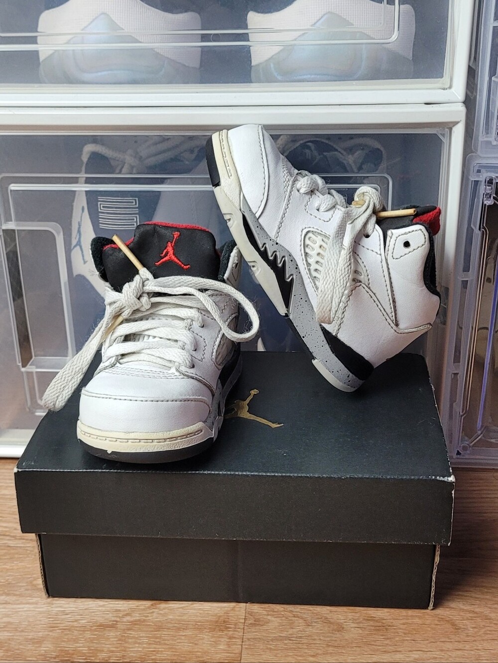 Air Jordan 5 Retro Toddler 5C white/red/black shoes 440890-104 with box